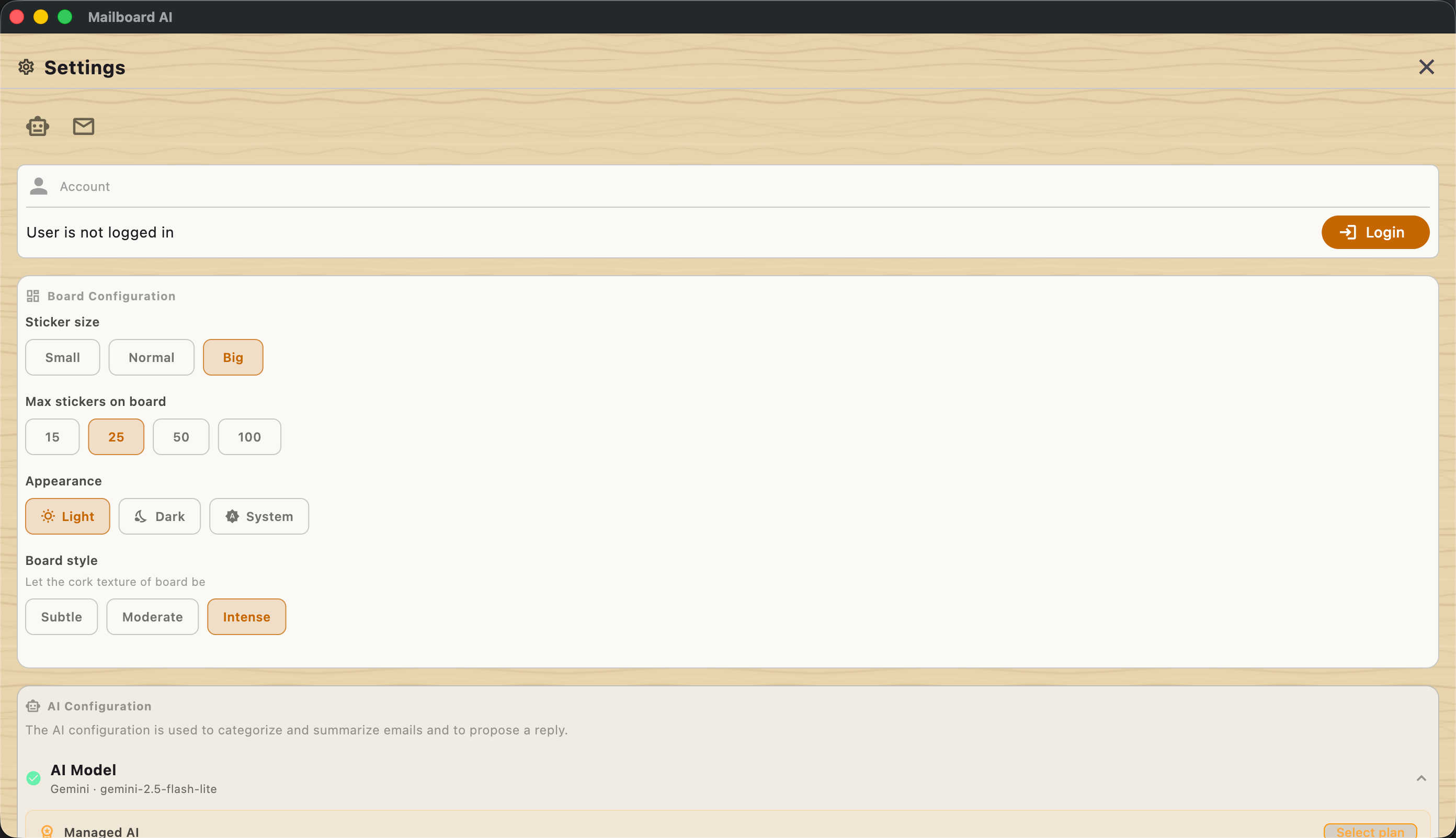 settings screenshot